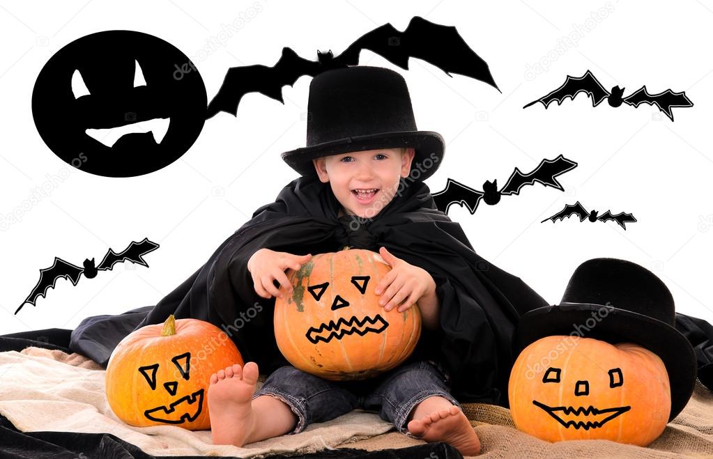 Halloween scene with little boy