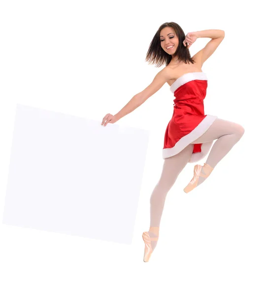 Bailarina de ballet saltando en rojo con pancarta —  Fotos de Stock