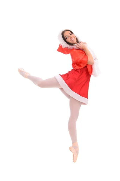 Ballet female dancer in red Christmas style — Stock Photo, Image