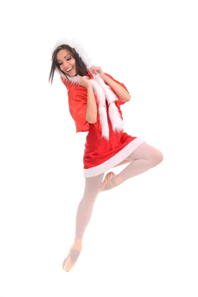 빨간 크리스마스 스타일에서 발레 여성 댄서 — 스톡 사진