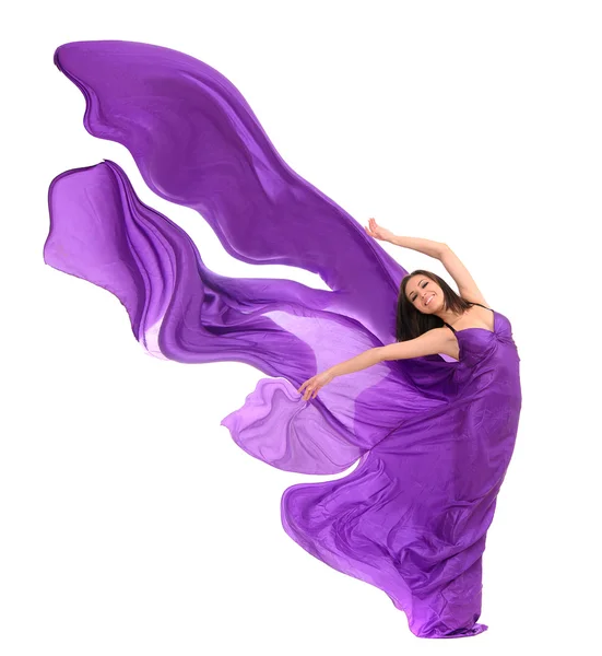 Woman dancer in purple satin — Stock Photo, Image