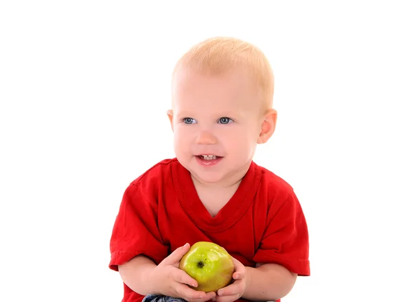 Lachender kleiner Junge mit Apfel — Stockfoto