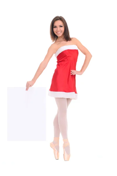 Dançarina no vestido de ano novo com banner — Fotografia de Stock