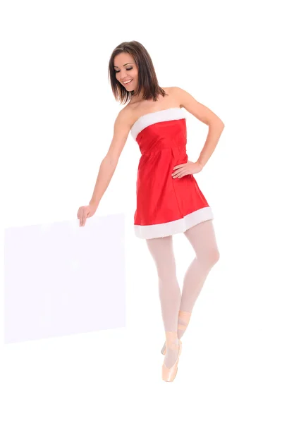 Female dancer in new year dress with banner — Stock Photo, Image