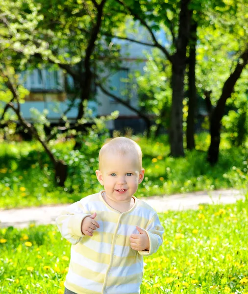 Kleinkind Baby auf sonnigem Gras Hintergrund — Stockfoto