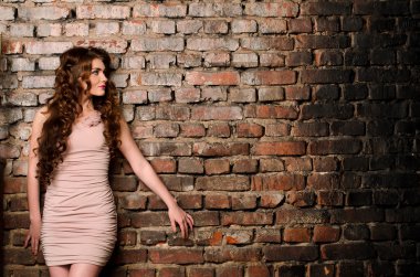 sensual woman on old brick wall background clipart