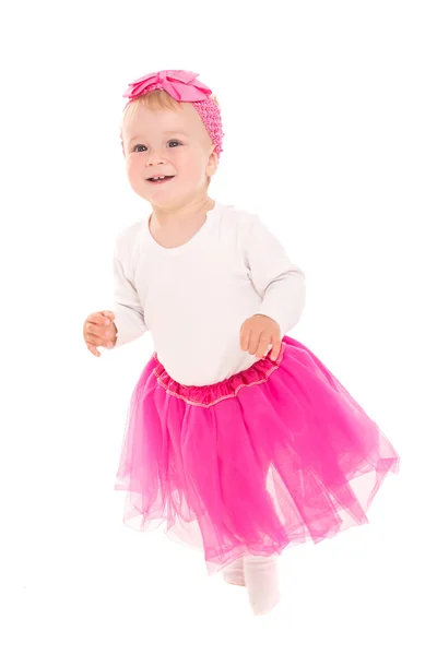 Correndo bebê menina em rosa tutu — Fotografia de Stock