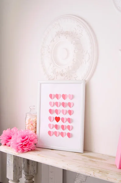 Valentines day design with hearts in frame — Stock Photo, Image