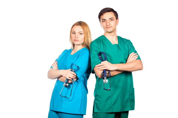 Pojęcie opieki zdrowotnej i medycznej - dwóch lekarzy z Stetoskopy. — Zdjęcie stockowe