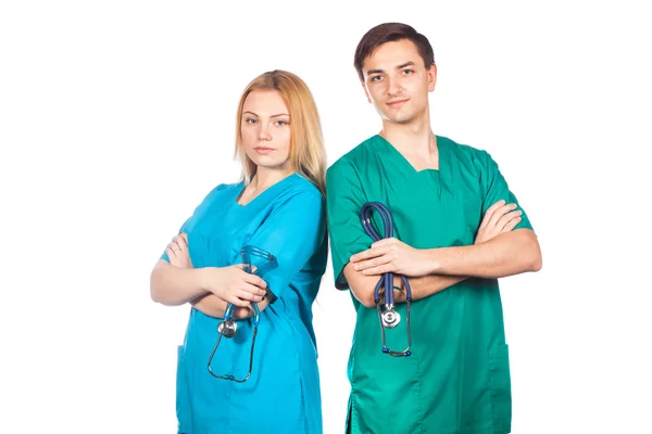 Salud y concepto médico - dos médicos con estetoscopios . — Foto de Stock