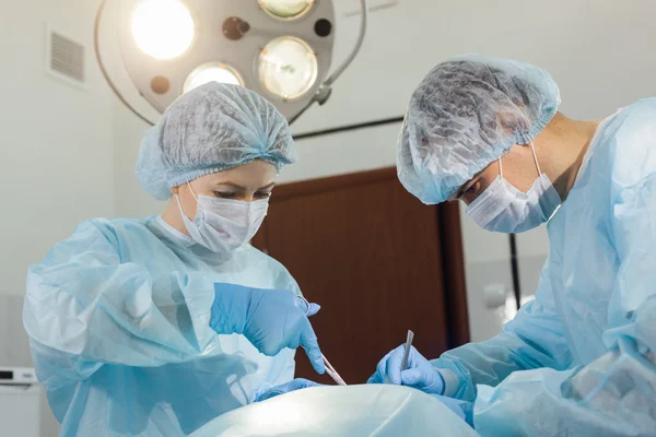 Equipo de cirujanos trabajando con monitorización del paciente en quirófano . —  Fotos de Stock