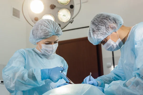 Equipo de cirujanos trabajando con monitorización del paciente en quirófano . —  Fotos de Stock