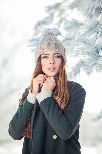 Joven, hermosa chica en el invierno al aire libre. Navidad. Profundidad superficial del campo . — Foto de Stock