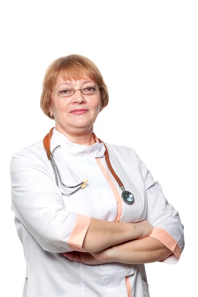 Doctor woman with a stethoscope. Isolated on white background. — Stock Photo, Image