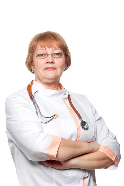 Doctor woman with a stethoscope. Isolated on white background. — Stock Photo, Image