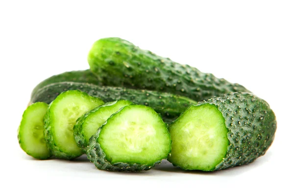 Cucumber and slices isolated over white background. — Stock Photo, Image