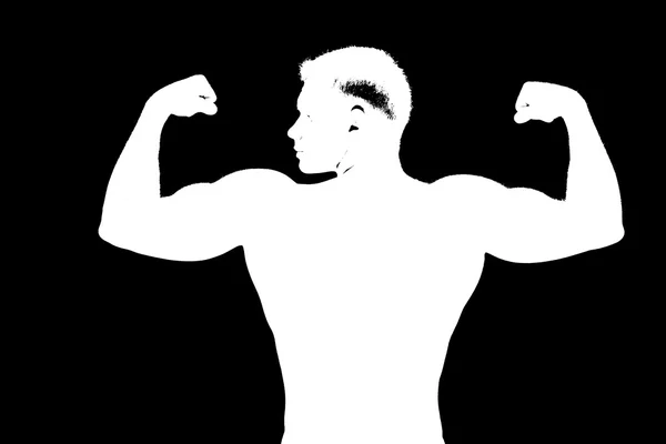 Contorno branco, homem muscular silhueta em um fundo preto, duas cores — Fotografia de Stock