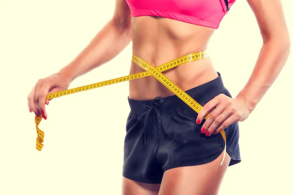 वजन कमी होणे स्त्रियांचे शरीर मोजणे — स्टॉक फोटो, इमेज