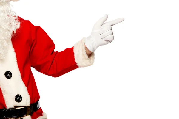 Santa Claus pointing sign with smile, isolated on white background — Stock Photo, Image