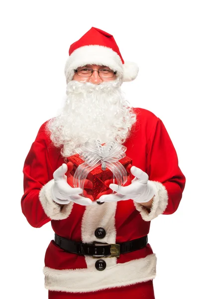 Weihnachtsmann: Fröhlich mit kleinem Stapel Geschenke — Stockfoto