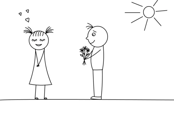 Man is giving flowers to a woman.