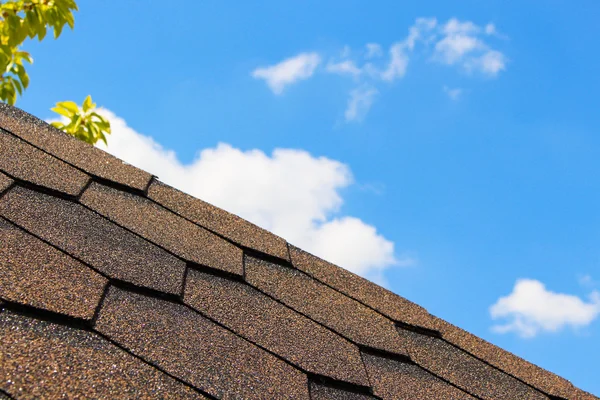 The roof of the house in the background of the sky