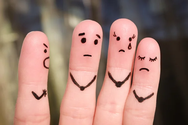 Finger art of people. The concept of a man scolds of people, and they upset. The boss berates his subordinates at work.
