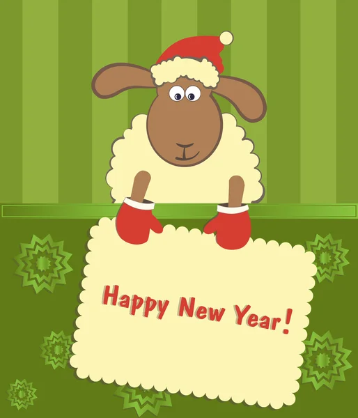 Funny New Year sheep with a poster — Stock Vector