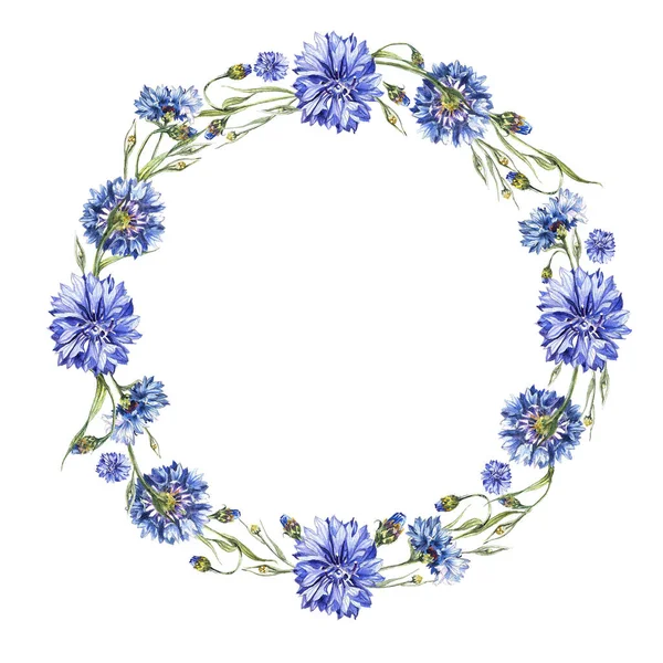 Květinový Věnec Modrých Akvarelů — Stock fotografie