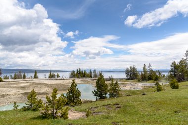 Aqua kaplıca, tahta, Yellowstone kişilerle buğulaması.