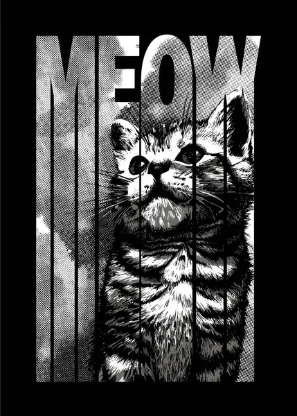 Lema Meow Con Gatito Rayado Dentro Ilustración Vectorial — Archivo Imágenes Vectoriales