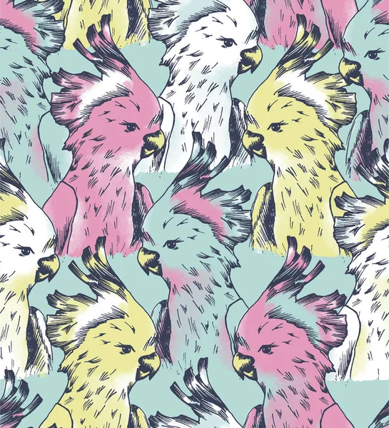 Moluccan cockatoo parrot seamless pattern vector illustration.