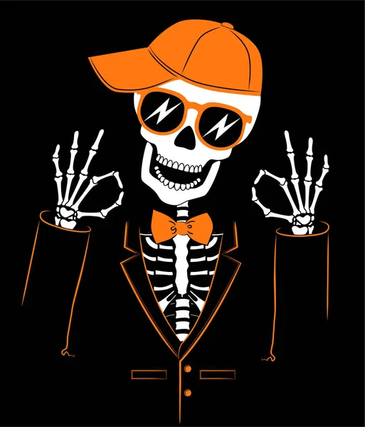Esqueleto Hipster Chaqueta Gorra Camiseta Halloween Para Niños Ilustración Vectorial — Archivo Imágenes Vectoriales