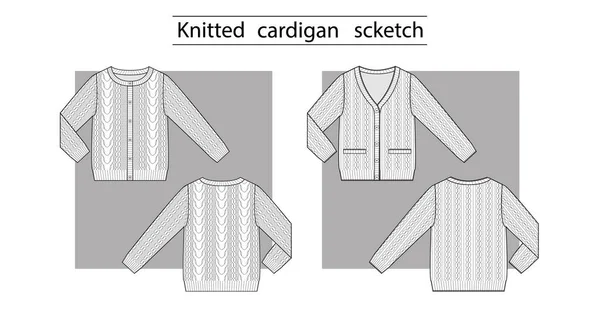 Gestrickte Strickjacke Ausschnitt Und Rundhalsausschnitt Mit Zöpfen Technischer Defekt — Stockvektor