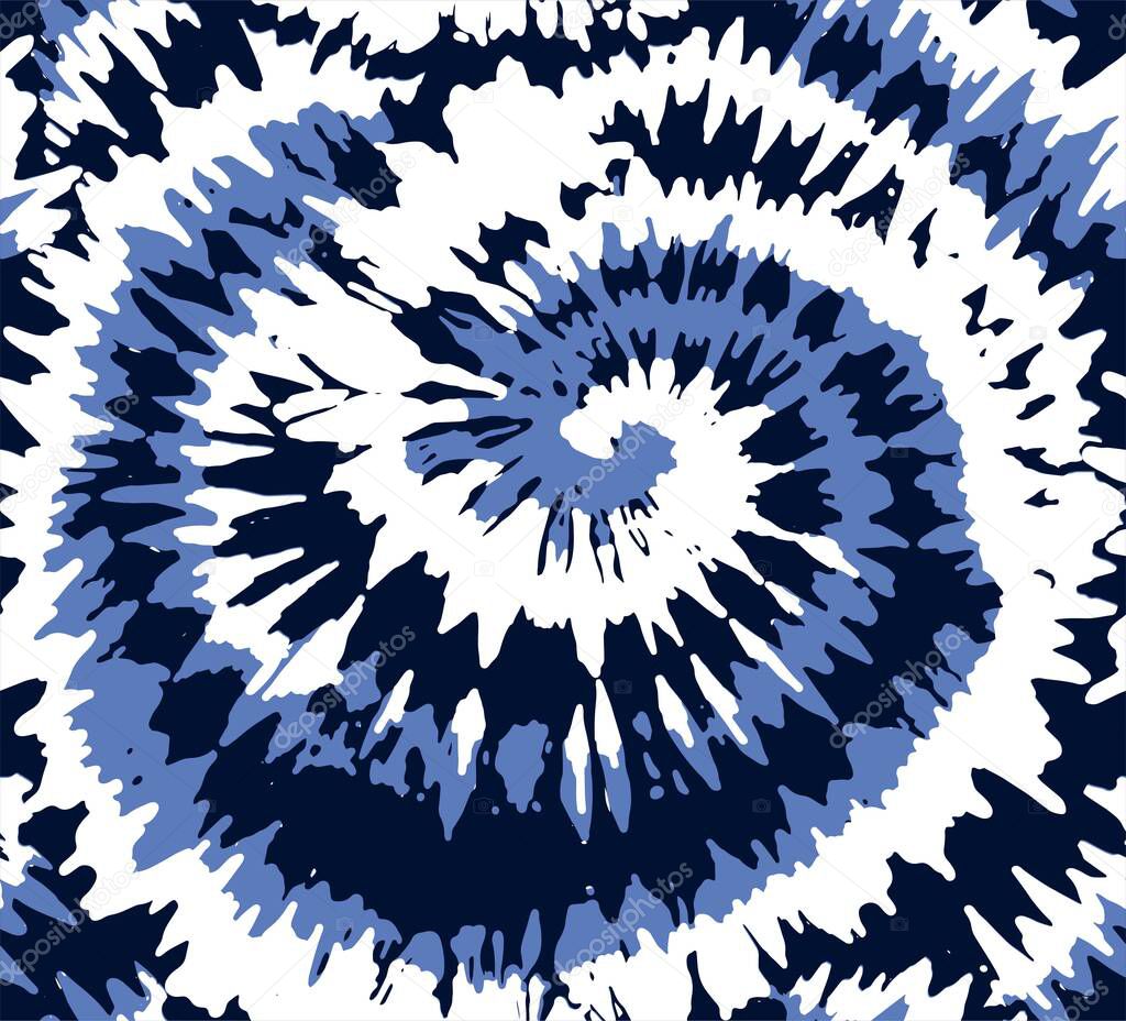 Tie dye blue spiral circle seamless pattern vector illustration