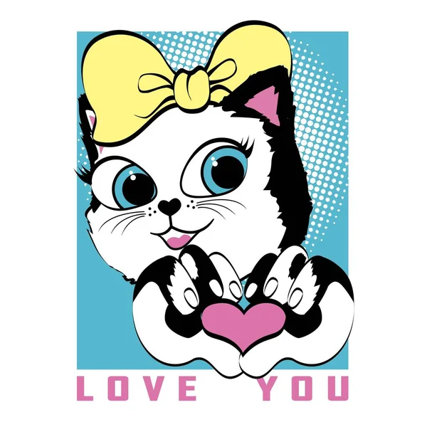 Happy Cat Showing Positive Emotions Gesture Heart Your Hands Vector —  Vetores de Stock