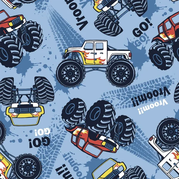 Monster Truck Auto Naadloos Patroon — Stockvector