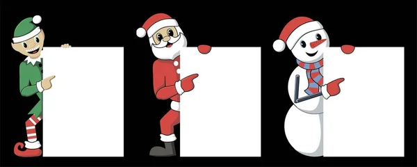 Père Noël Elfe Bonhomme Neige Pointent Leur Doigt Blanc Vide — Image vectorielle