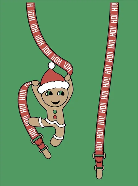 Drôle Cookie Accroché Aux Bretelles Enfant Noël Imprimé Sur Shirt — Image vectorielle