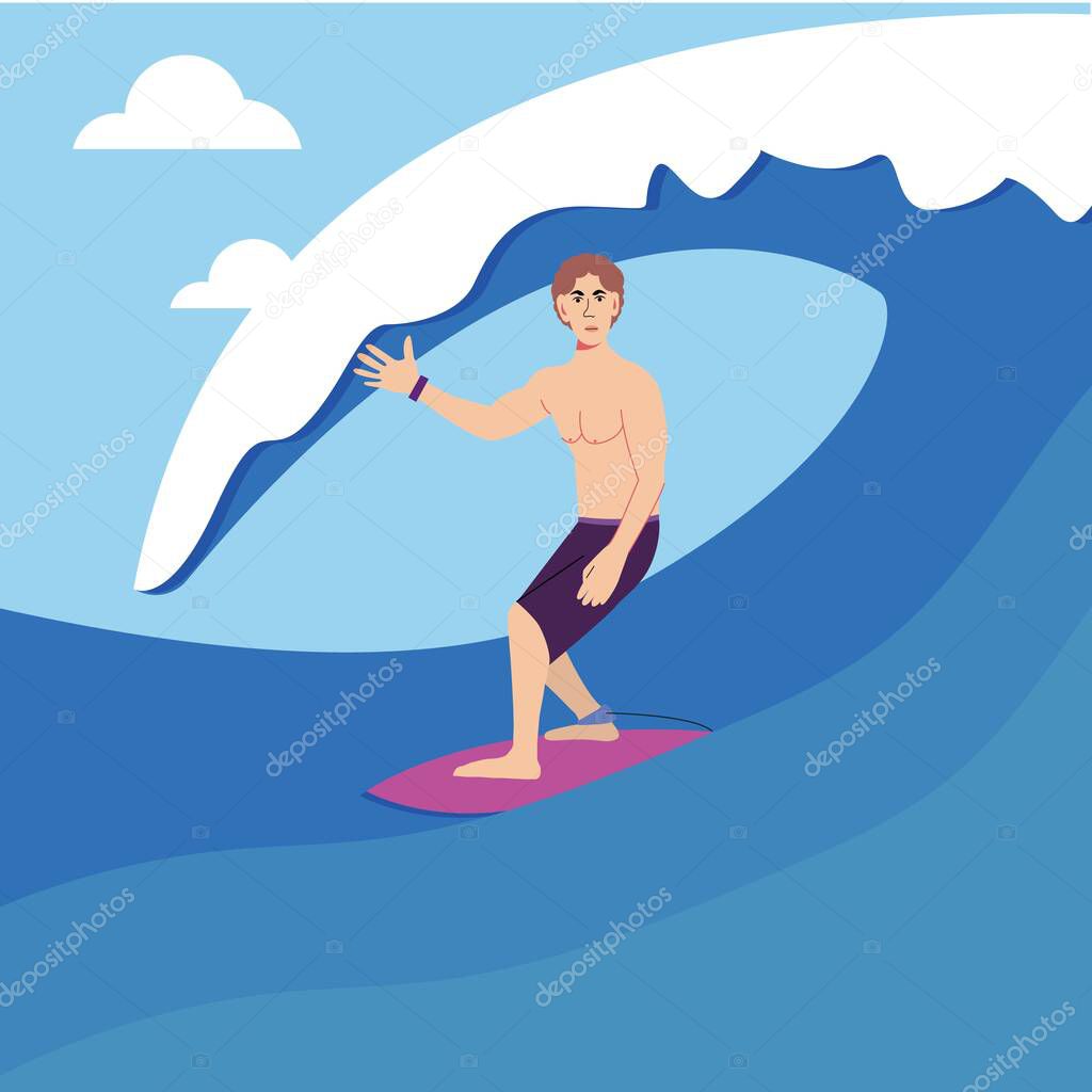 surfer and big wave. engraving style. vector illustration.