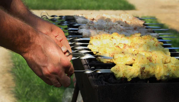 Hühner Und Schweinefleisch Dönerspieß Auf Dem Grill — Stockfoto