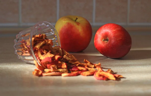 Still Life Dried Apples Bowl Fresh Apples — Stock Photo, Image