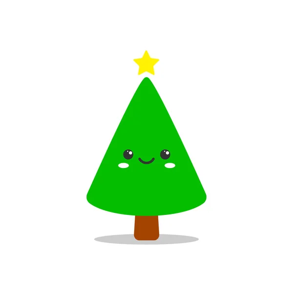 Árvore Natal Está Sorrir Personagem Desenho Animado Bonito Desenho Kawaii — Vetor de Stock