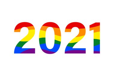 Mutlu yıllar 2021 ikonu, gökkuşağı renginde numaralar. Vektör illüstrasyonu.