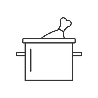 Tavuk bacağı bir tencere kemiği içinde pişirilir boş doğrusal kontür ikon vektör çizimi.