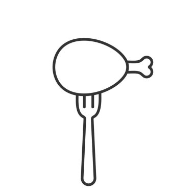 Tavuk budu bacağı kemik çatal yemek simgesi boş doğrusal çizim vektör çizimi.