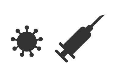 İğne için şırınga. Virüs simgesi. Vektör illüstrasyonu.