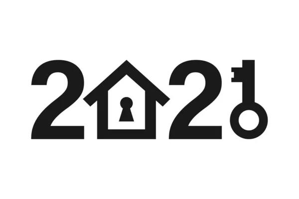 Feliz Año Nuevo 2021 Icono Llave Cerradura Casa Ilustración Vectorial Vector De Stock