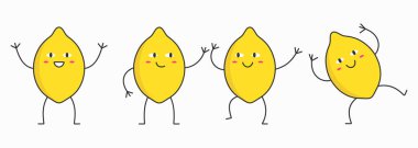Karakter karikatür dans eden limon surat gülümseyen mutlu duygular simge logo çizimi.