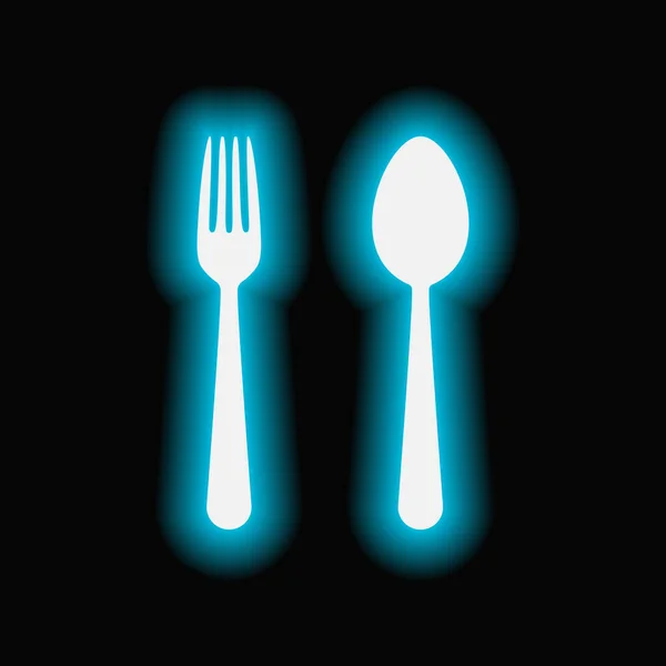 Bestecklöffel Gabel Hell Blau Glühend Neon Symbol Restaurant Essen Nacht — Stockvektor